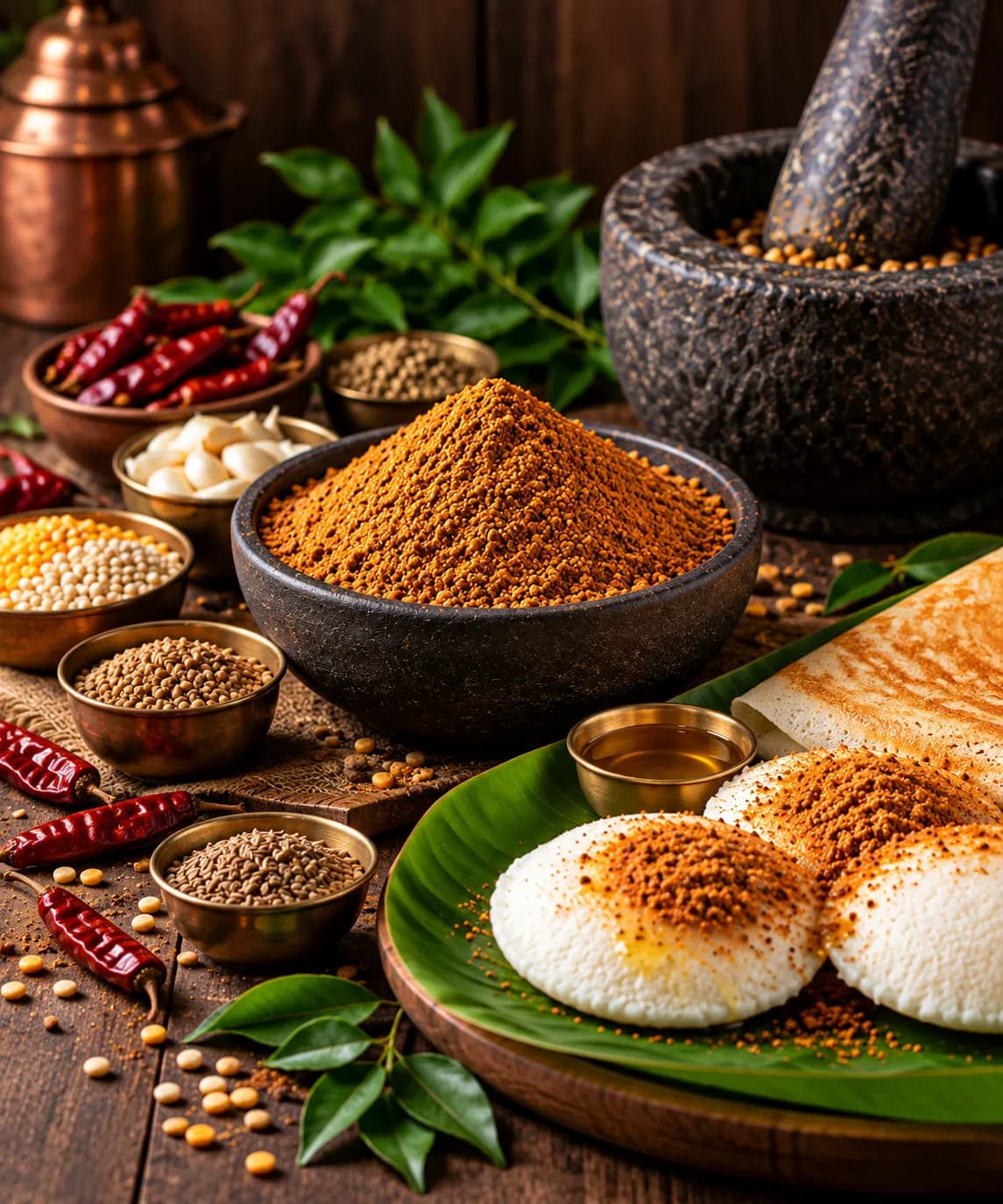 Traditional Indian podi ingredients and preparation