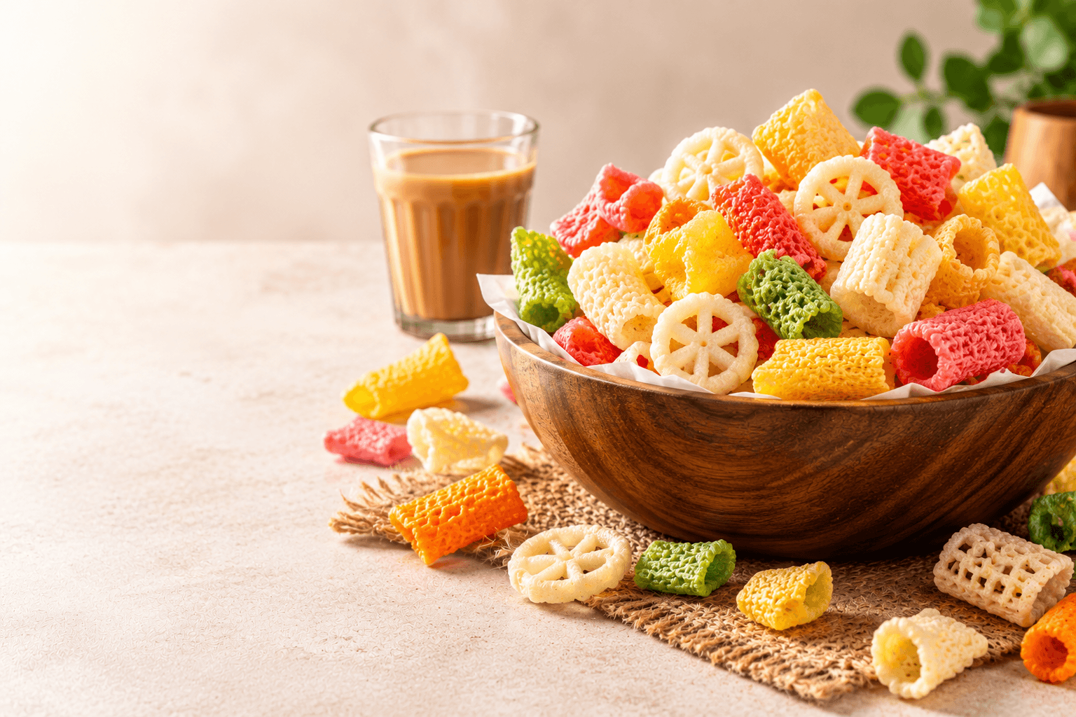Crispy Indian fryums served as a snack